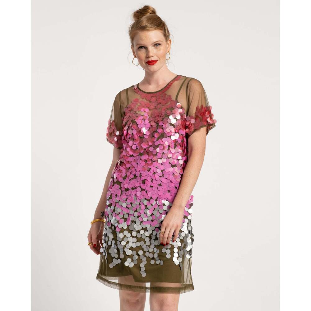Frances Valentine Rodin Sequin Dress Olive Pink NEVER WORN